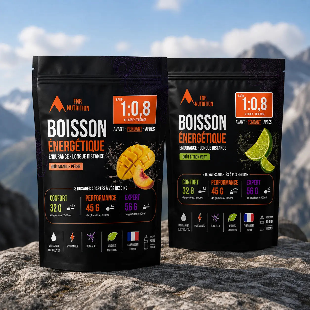 Pack Découverte Longue distance FNR Nutrition - gout citron vert et gout peche mangue